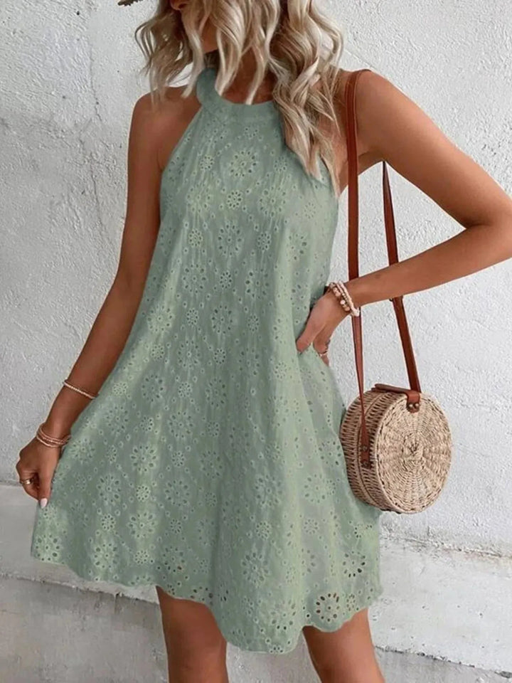 Sabrina | Eyelet Halter Neck Dress with Scalloped Hem