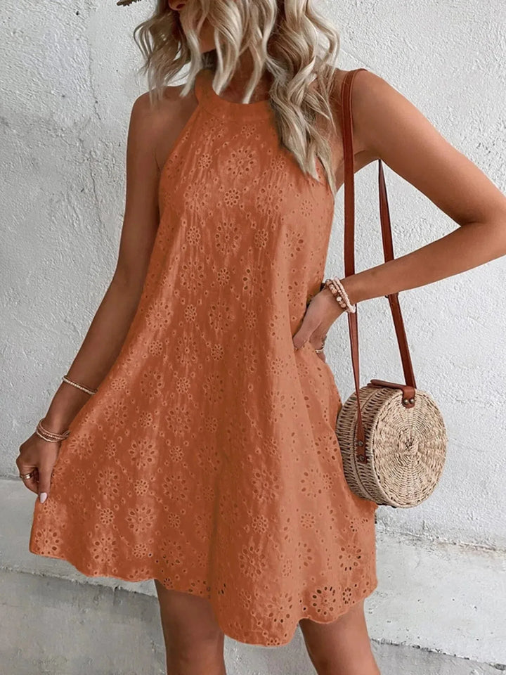 Sabrina | Eyelet Halter Neck Dress with Scalloped Hem