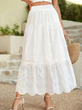 Women's Eyelet Tiered White Skirt — Fleur Midi Scalloped
