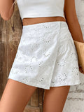 Women's White Eyelet Mini Skirt — Reese Wrap High-Waisted