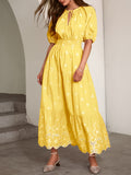 Lily | Elegant Tiered Puff Sleeve Yellow Dress with Eyelet Hem