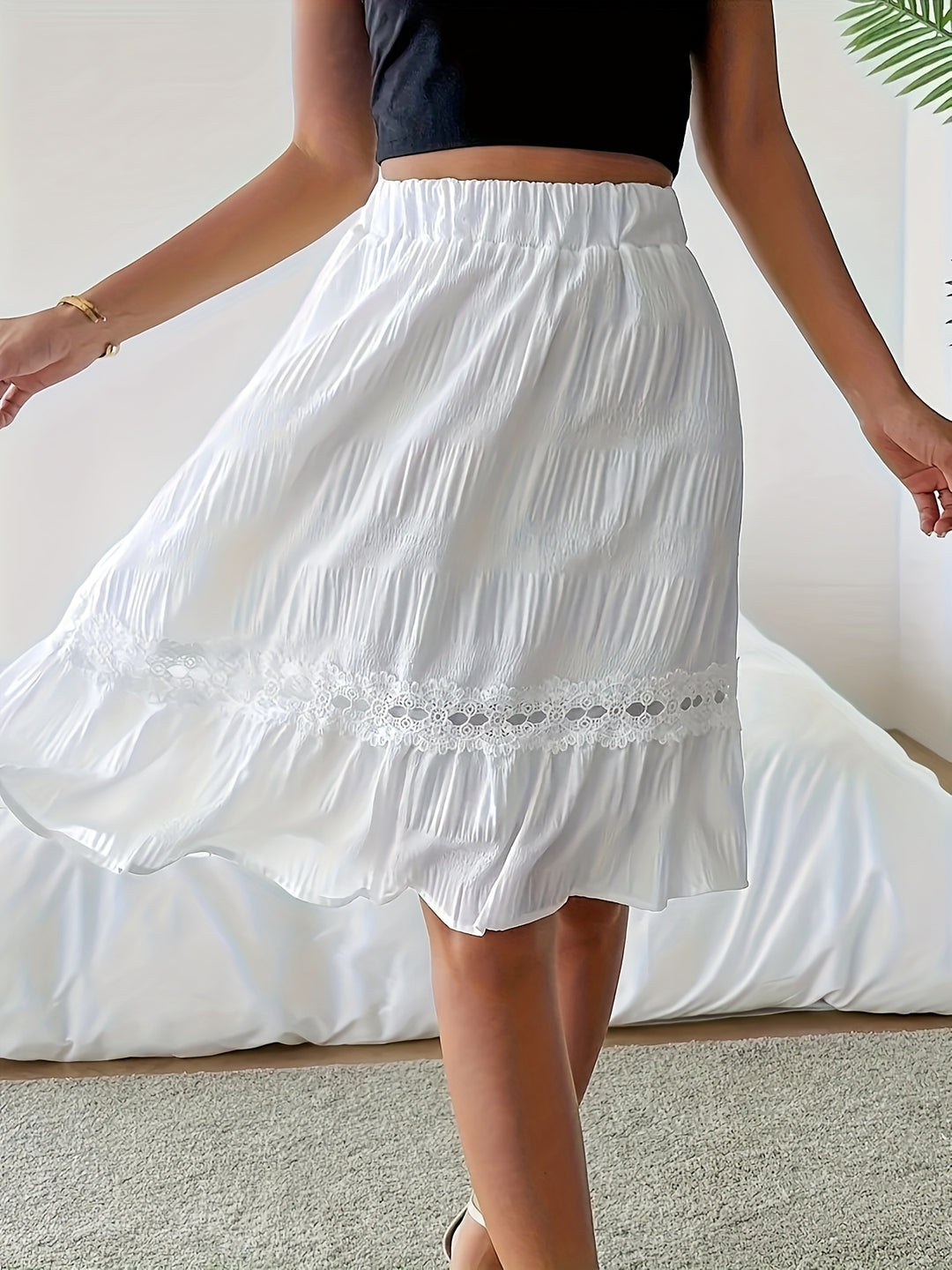 Emily | Chic Lace Trim Tiered White Skirt