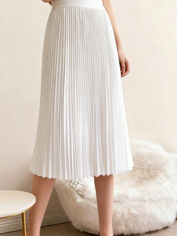 Molly | Pleated Midi White Skirt