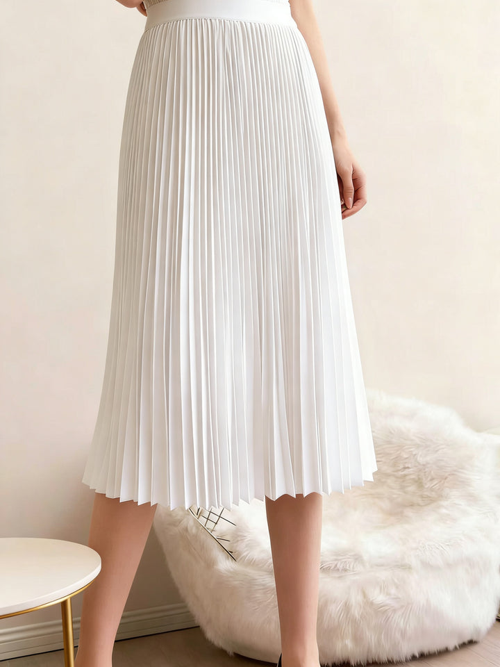 Molly | Pleated Midi White Skirt