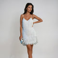 Sophia | Elegant Feather Party Mini Dress with V-Neck