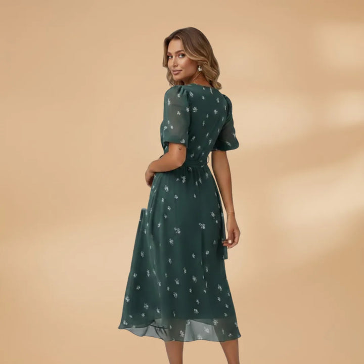 Lily | Floral Midi Wrap Dress with V-Neck and Tie Waist