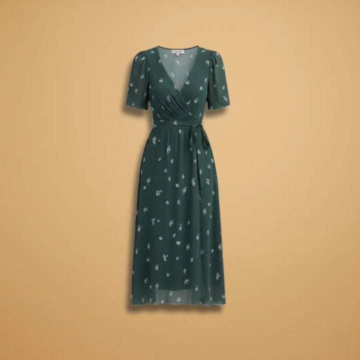 Lily | Floral Midi Wrap Dress with V-Neck and Tie Waist