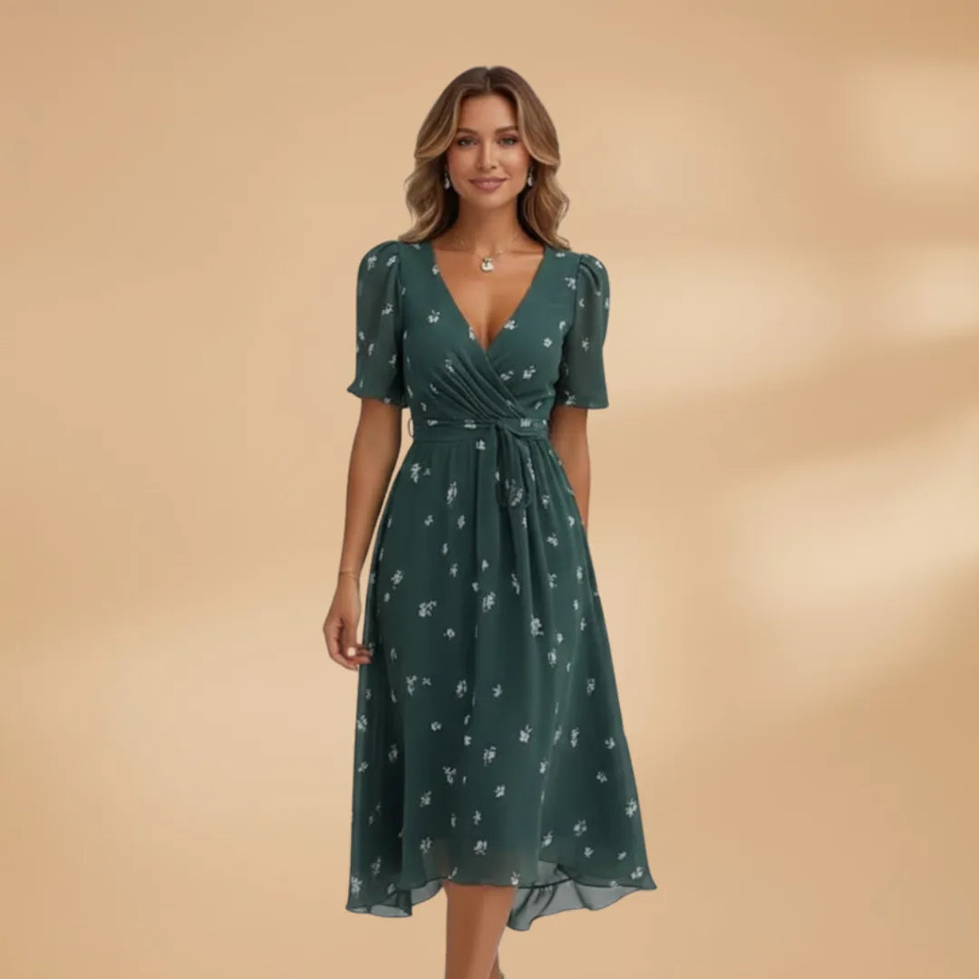 Lily | Floral Midi Wrap Dress with V-Neck and Tie Waist