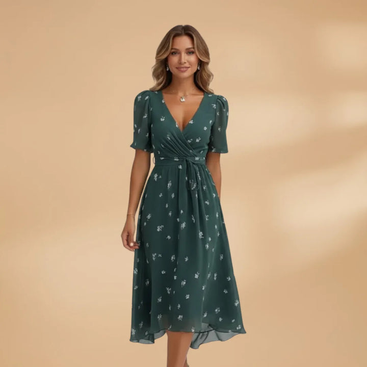 Lily | Floral Midi Wrap Dress with V-Neck and Tie Waist
