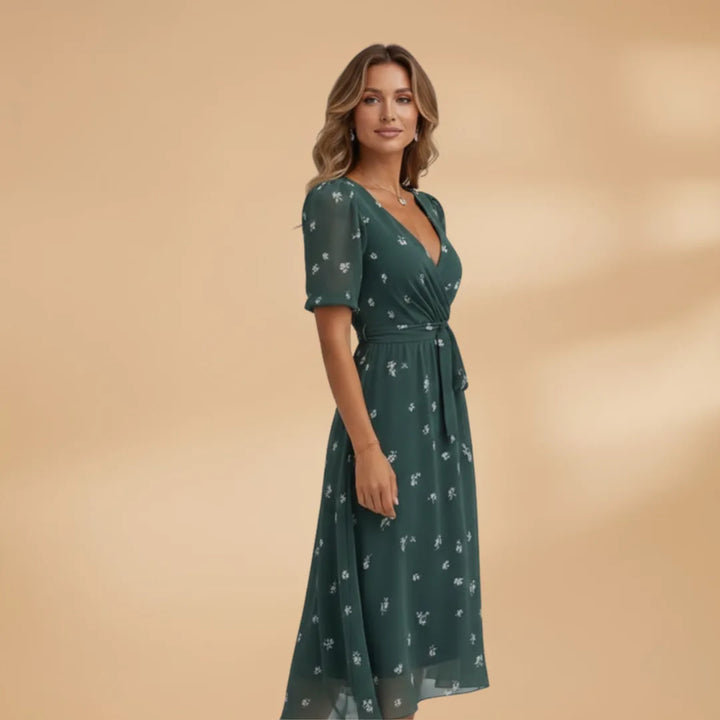 Lily | Floral Midi Wrap Dress with V-Neck and Tie Waist