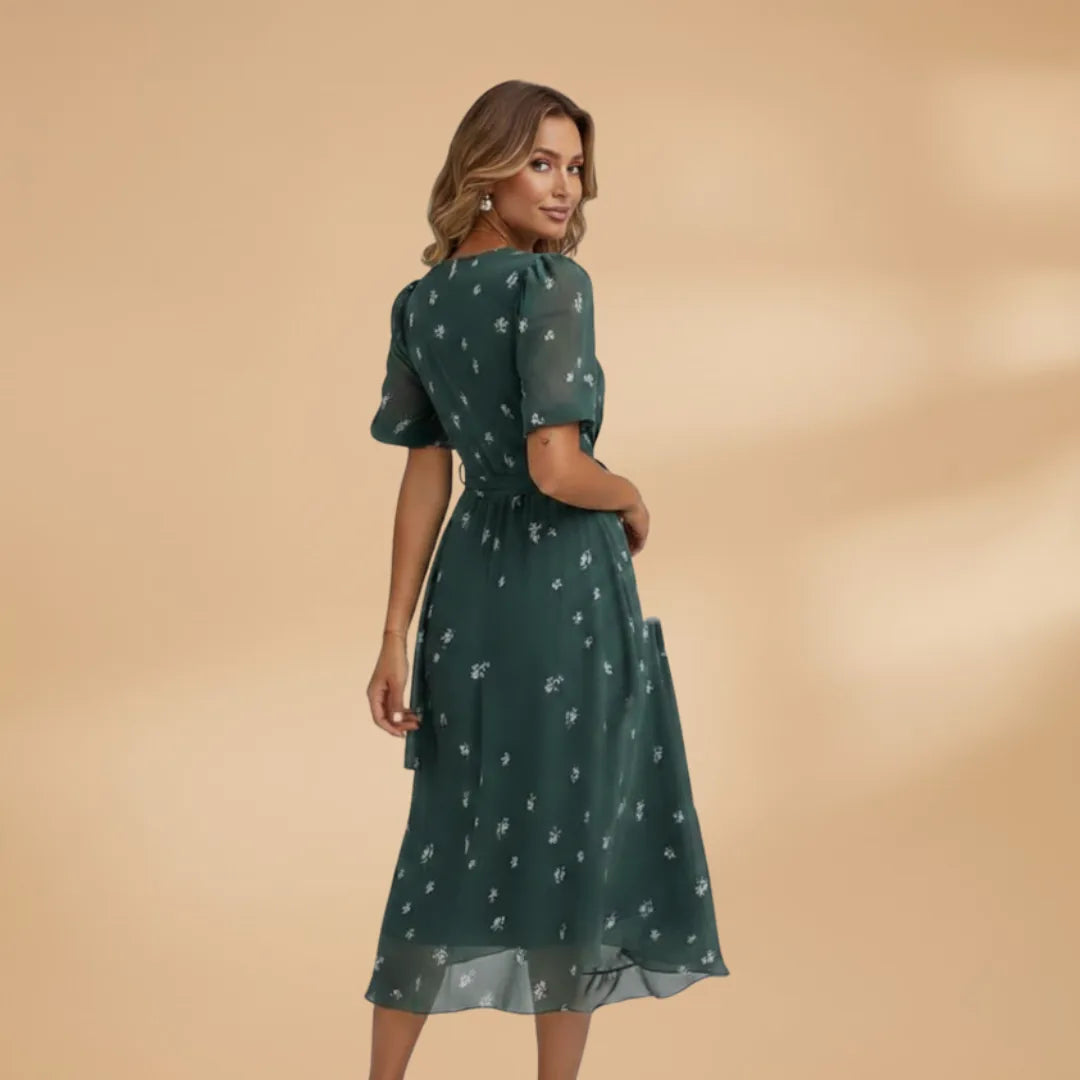 Lily | Floral Midi Wrap Dress with V-Neck and Tie Waist