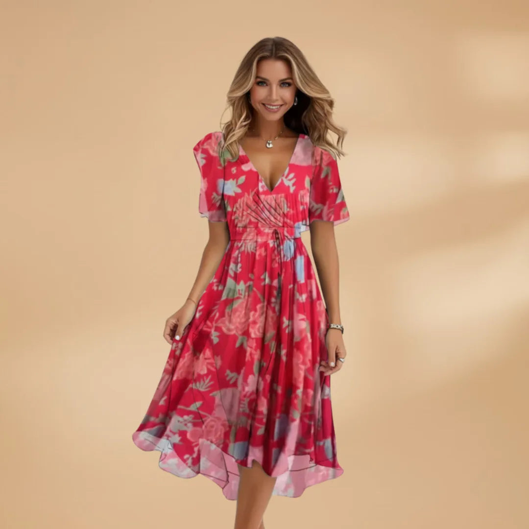 Lily | Floral Midi Wrap Dress with V-Neck and Tie Waist