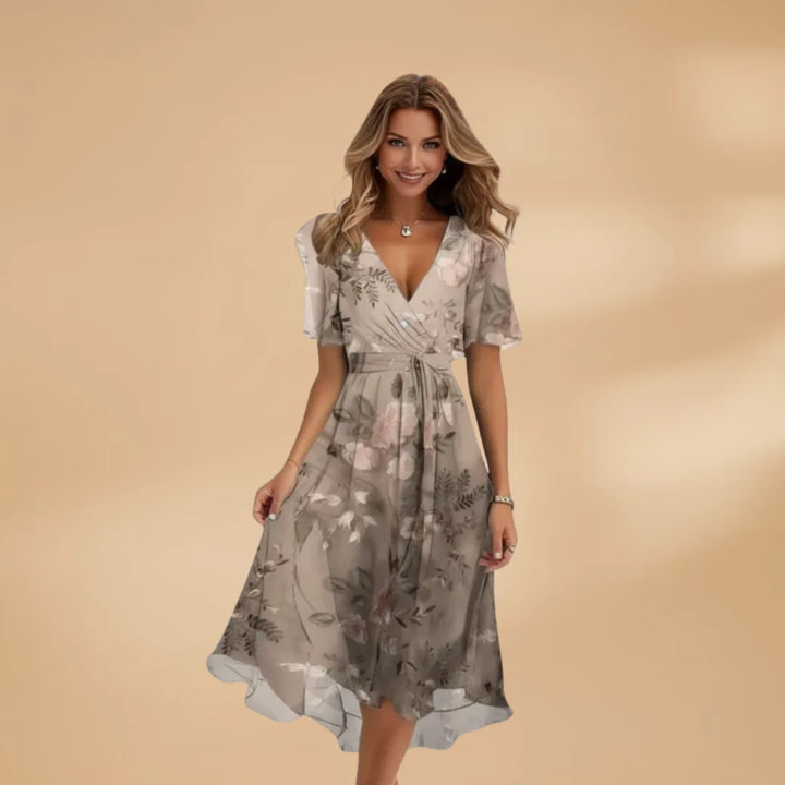 Lily | Floral Midi Wrap Dress with V-Neck and Tie Waist