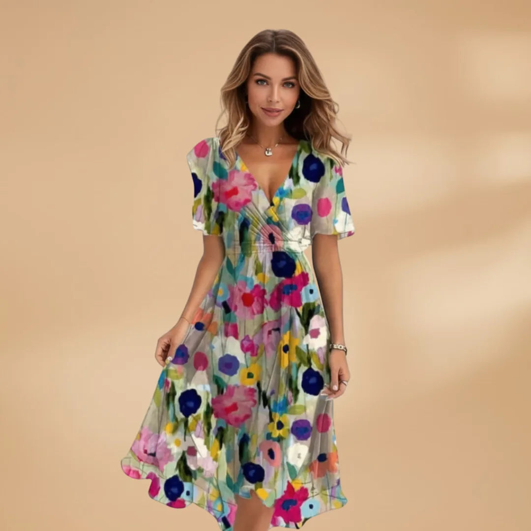 Lily | Floral Midi Wrap Dress with V-Neck and Tie Waist