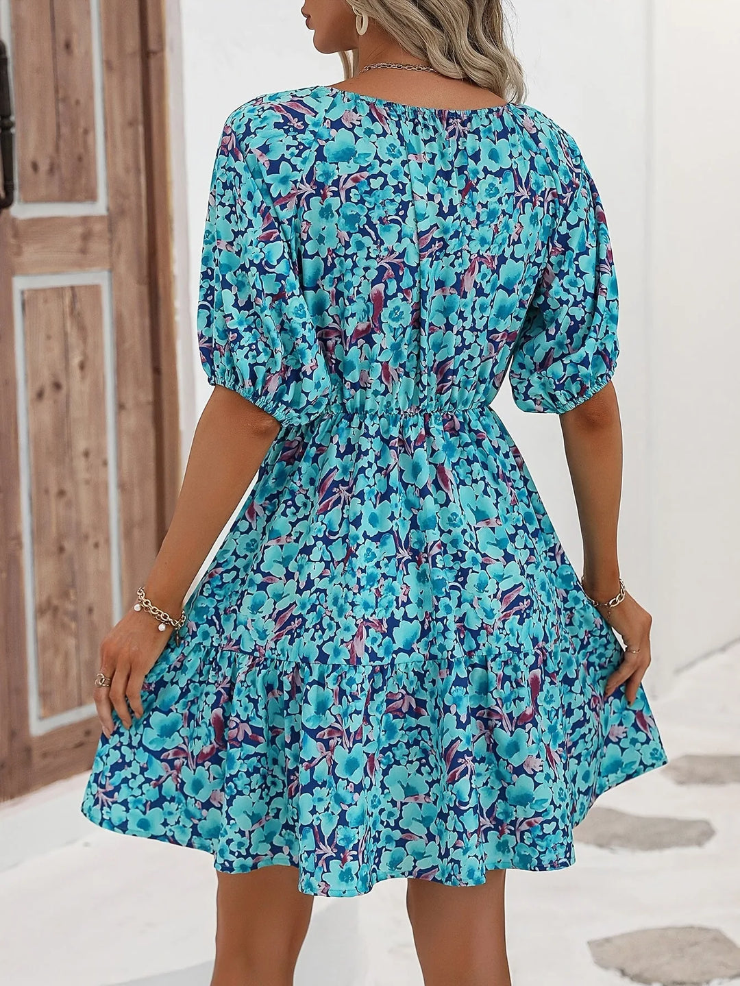 Beatrice | Elegant Floral Mini Dress V-Neck Puff Sleeve
