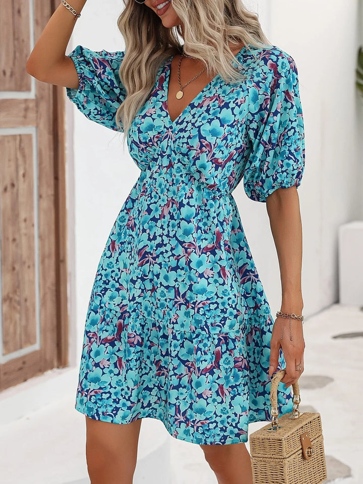 Beatrice | Elegant Floral Mini Dress V-Neck Puff Sleeve