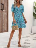 Beatrice | Elegant Floral Mini Dress V-Neck Puff Sleeve