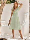 Delilah | Elegant Flutter Sleeve V-Neck Green Wedding Guest Dress