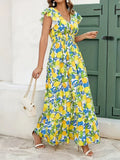 Violet | Elegant Lemon Dress with Flutter Sleeves and V-Neck