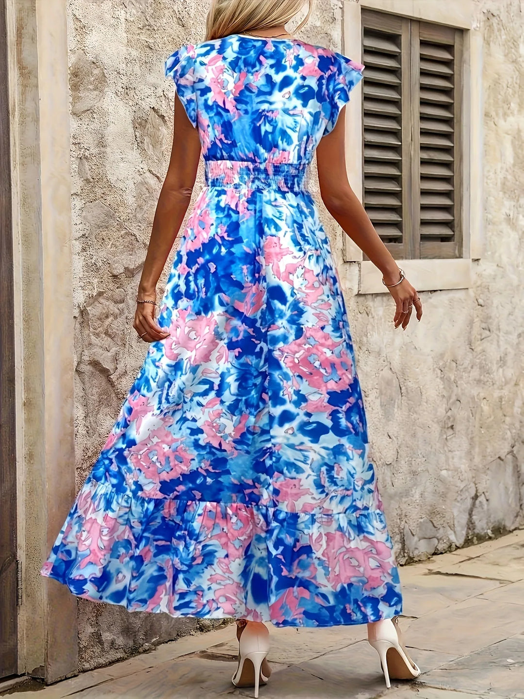 Iris | Flutter Sleeve V-Neck Midaxi Dress