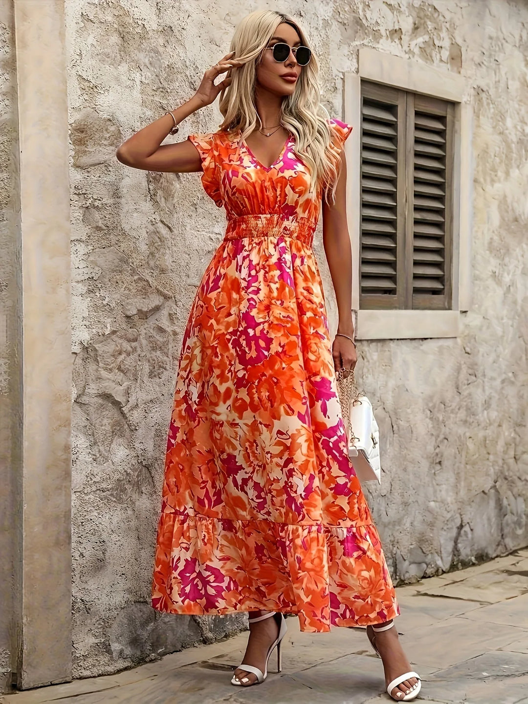 Iris | Flutter Sleeve V-Neck Midaxi Dress