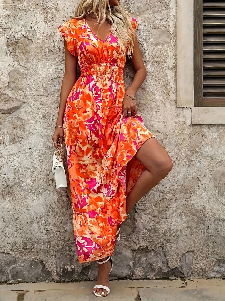Iris | Flutter Sleeve V-Neck Midaxi Dress