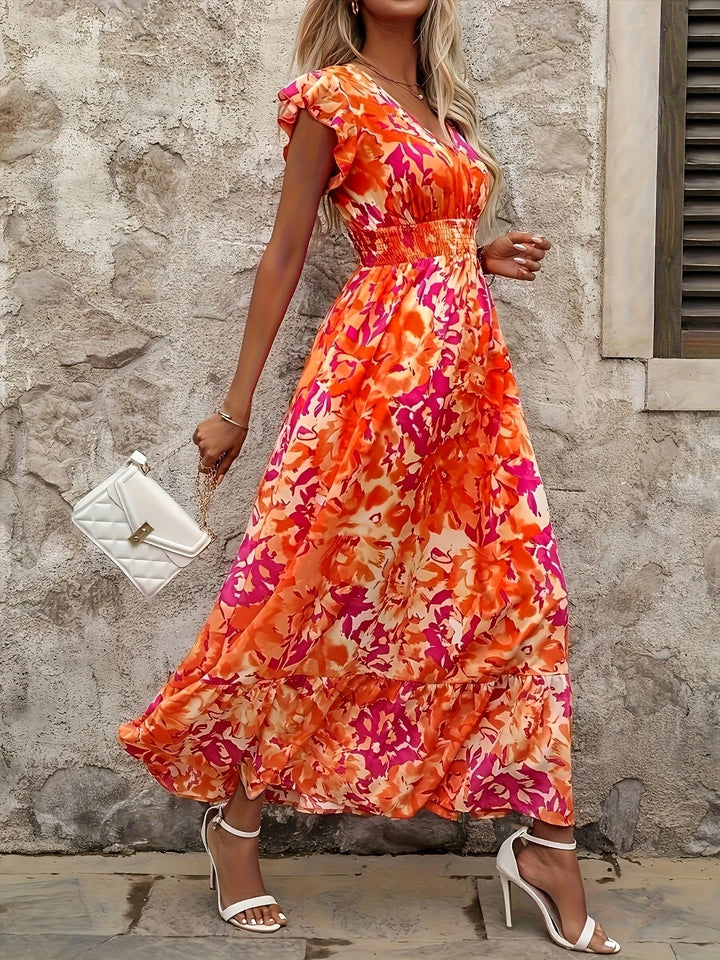 Iris | Flutter Sleeve V-Neck Midaxi Dress