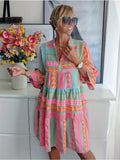 Ophelia | Vibrant V-Neck Tiered Pink Midi Dress