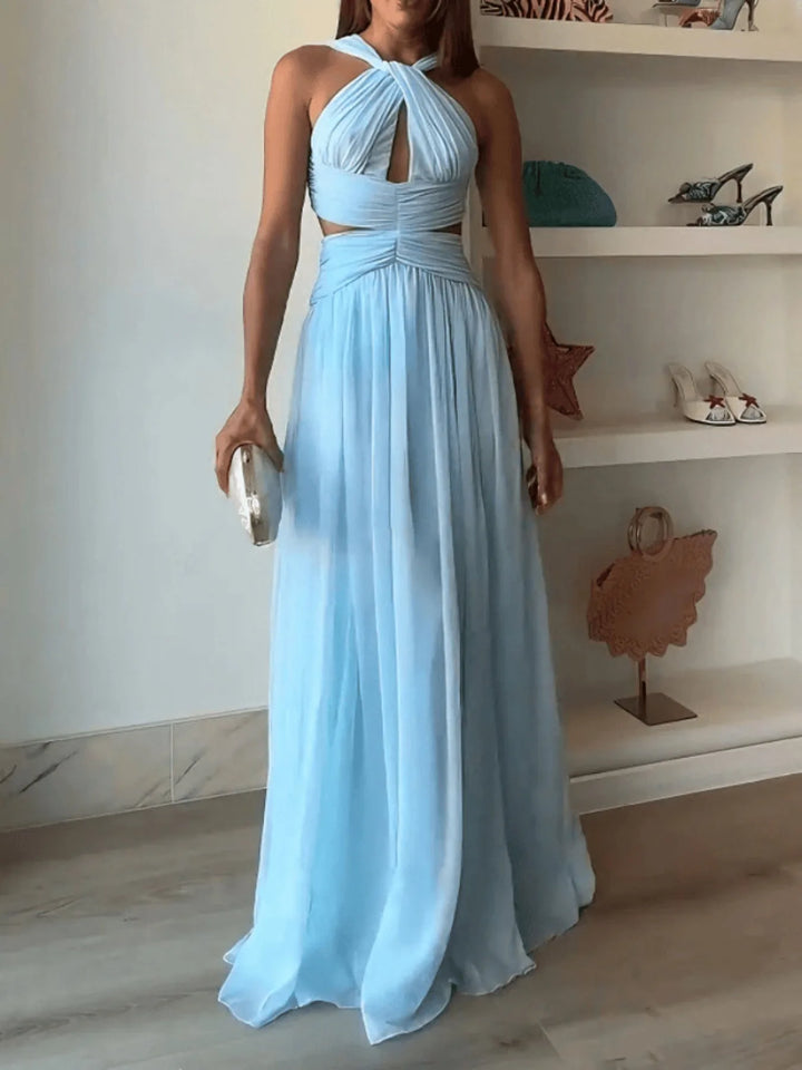 Melanie | Elegant Halter Baby Blue Dress