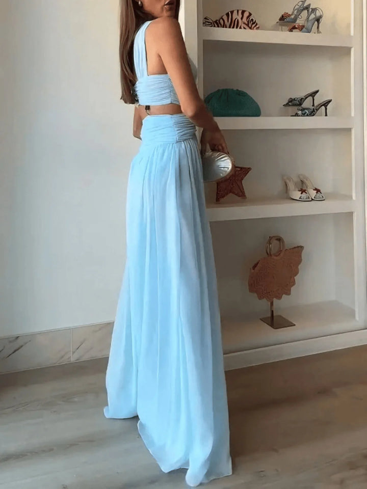 Melanie | Elegant Halter Baby Blue Dress