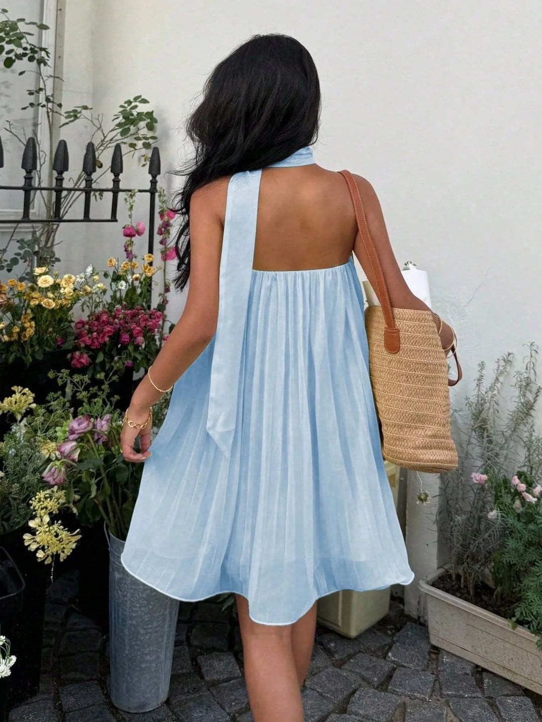 Bianca | Chic Baby Blue Dress with Halter Neck