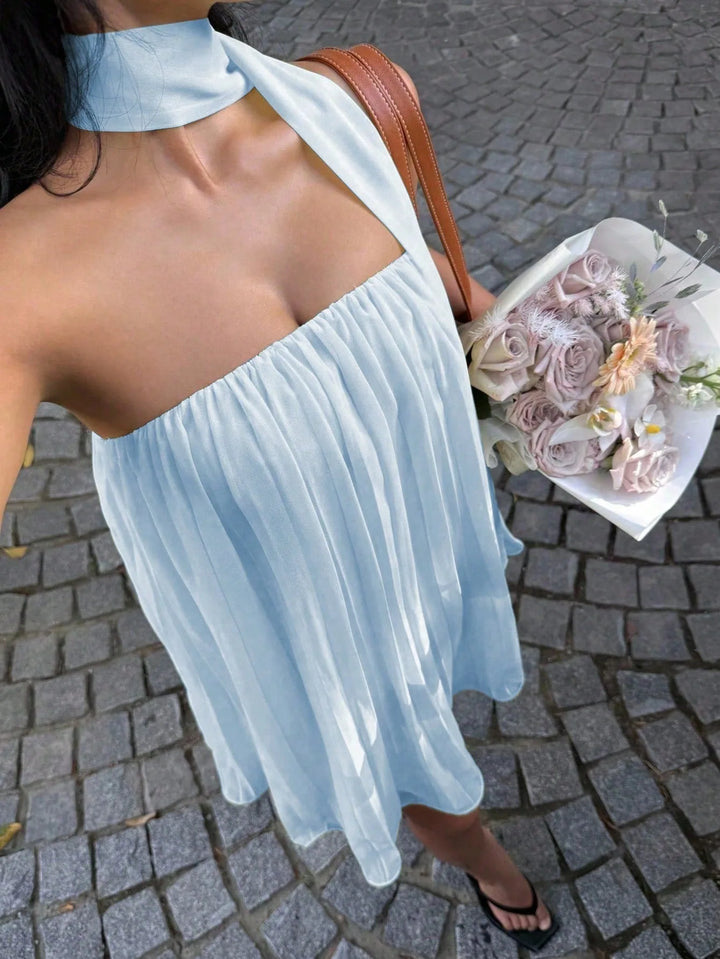 Bianca | Chic Baby Blue Dress with Halter Neck