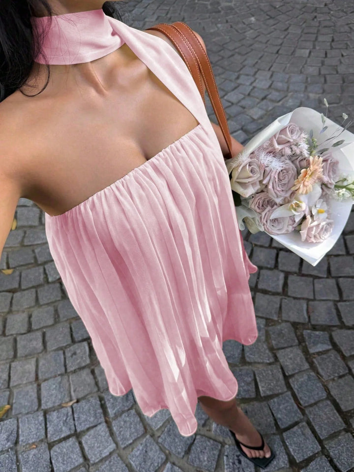 Bianca | Chic Baby Blue Dress with Halter Neck