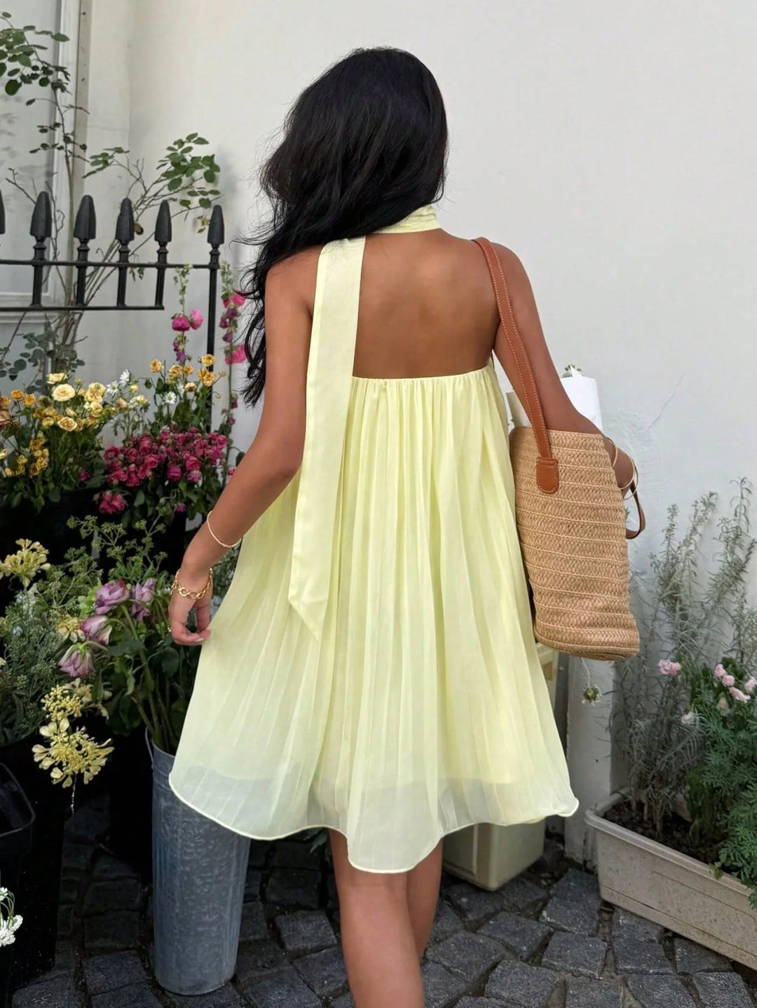 Bianca | Chic Baby Blue Dress with Halter Neck