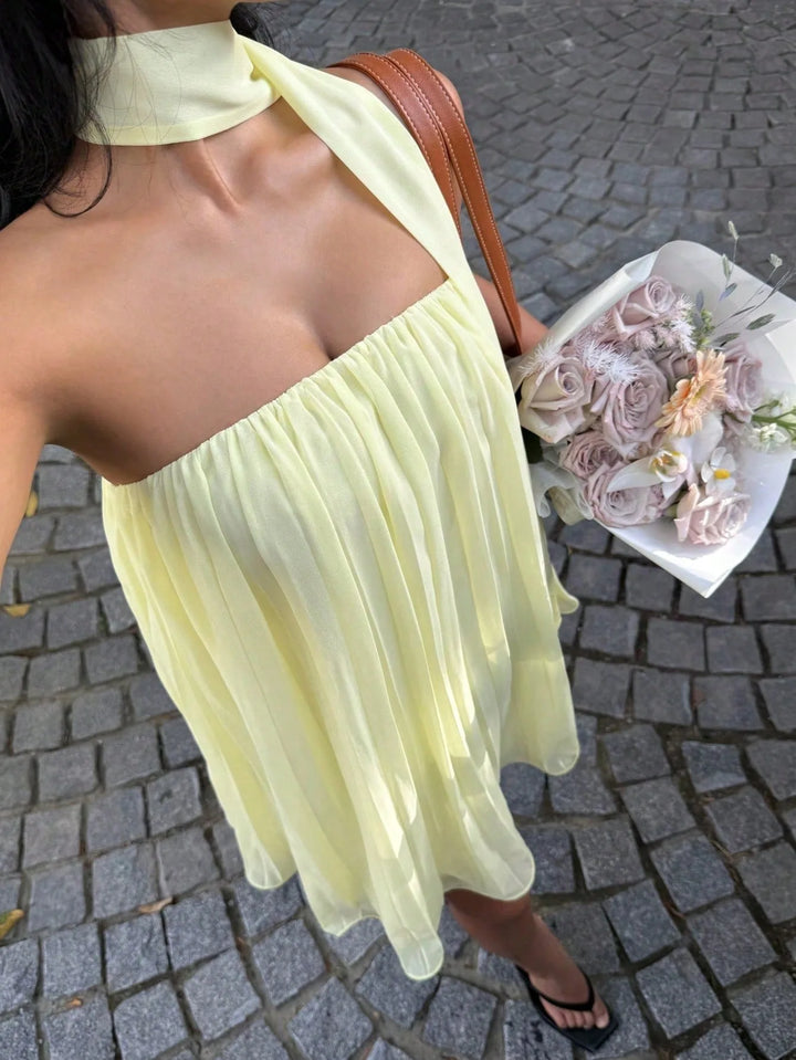 Bianca | Chic Baby Blue Dress with Halter Neck