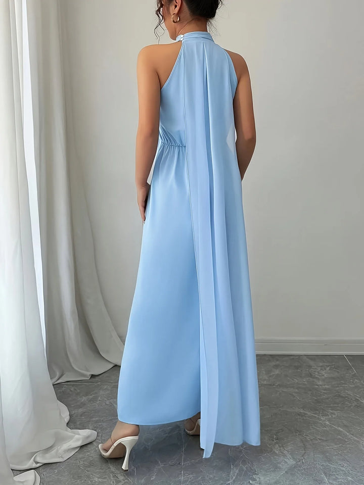 Leona | Elegant Halter Neck Backless Baby Blue Dress