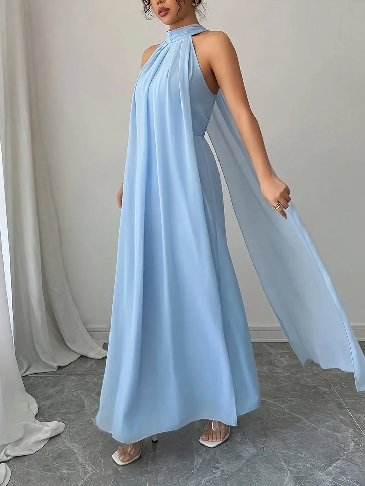 Leona | Elegant Halter Neck Backless Baby Blue Dress