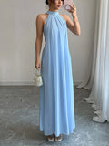 Leona | Elegant Halter Neck Backless Baby Blue Dress