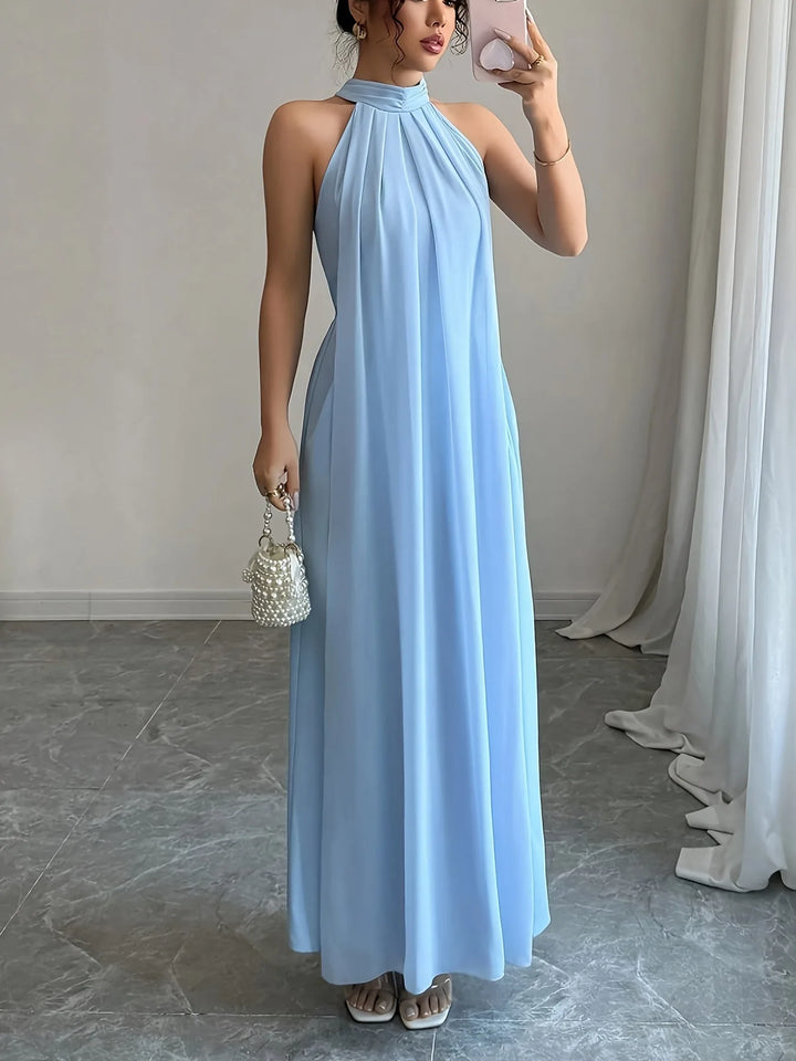 Leona | Elegant Halter Neck Backless Baby Blue Dress