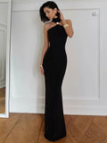 Juliet | Elegant Halter Neck Maxi Dress with Metal Detail