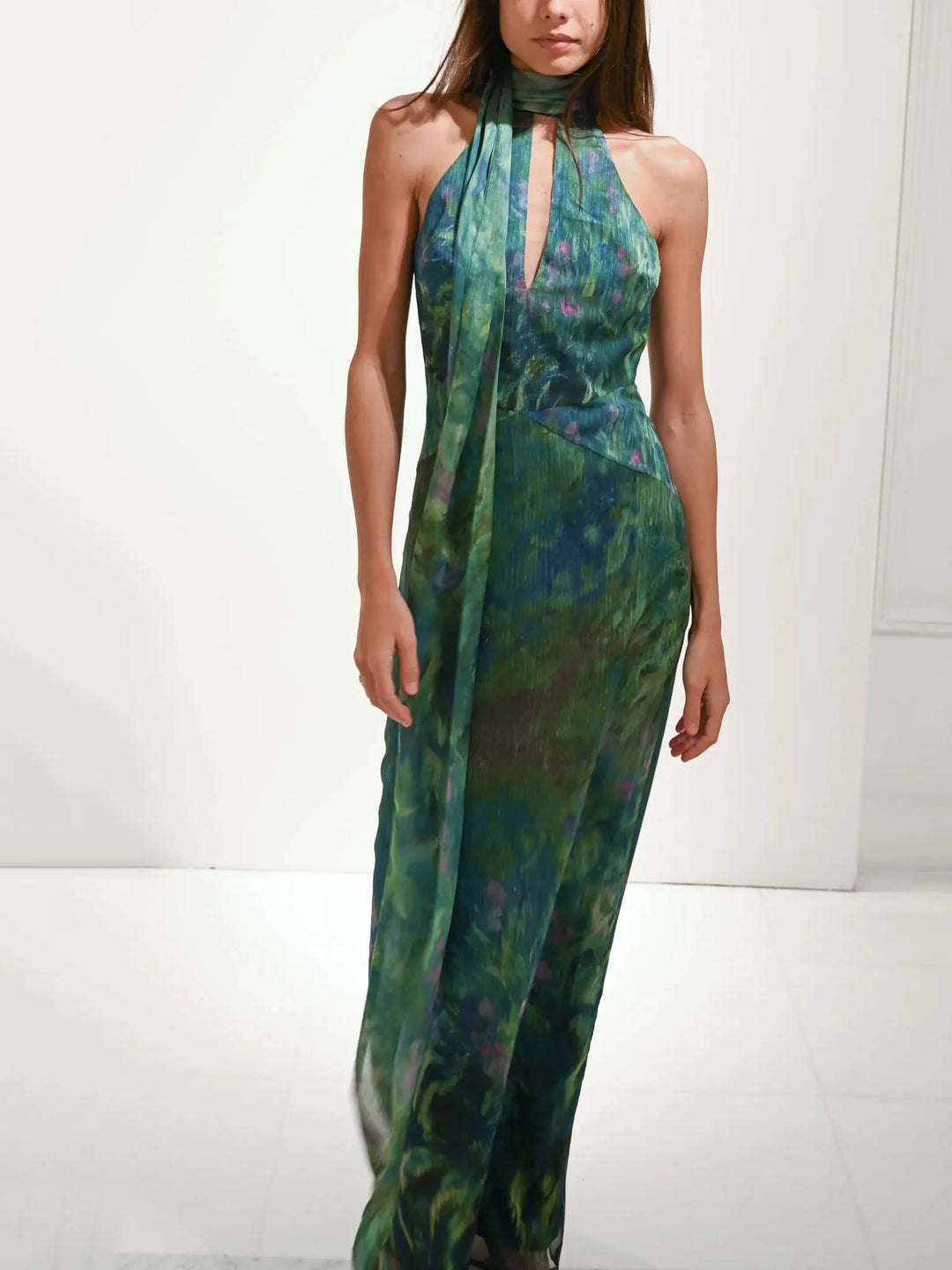 Celeste | Elegant Halter Neck Monet Inspired Party Maxi Dress