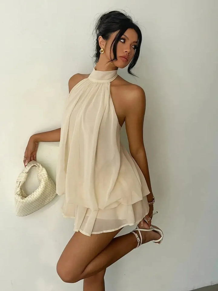 Rosie | Elegant Halter Neck Tiered Mini Dress