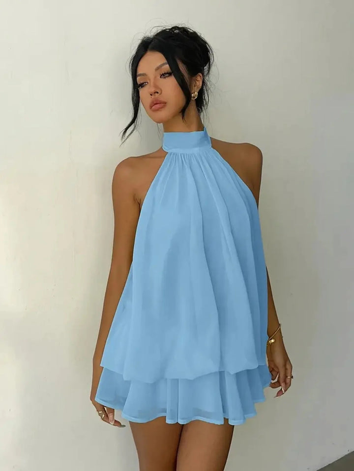 Rosie | Elegant Halter Neck Tiered Mini Dress