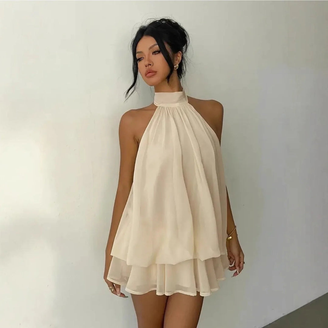Rosie | Elegant Halter Neck Tiered Mini Dress