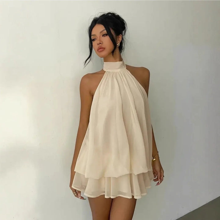 Rosie | Elegant Halter Neck Tiered Mini Dress