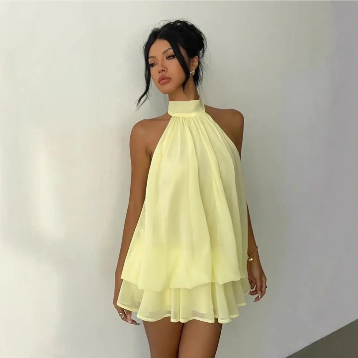 Rosie | Elegant Halter Neck Tiered Mini Dress
