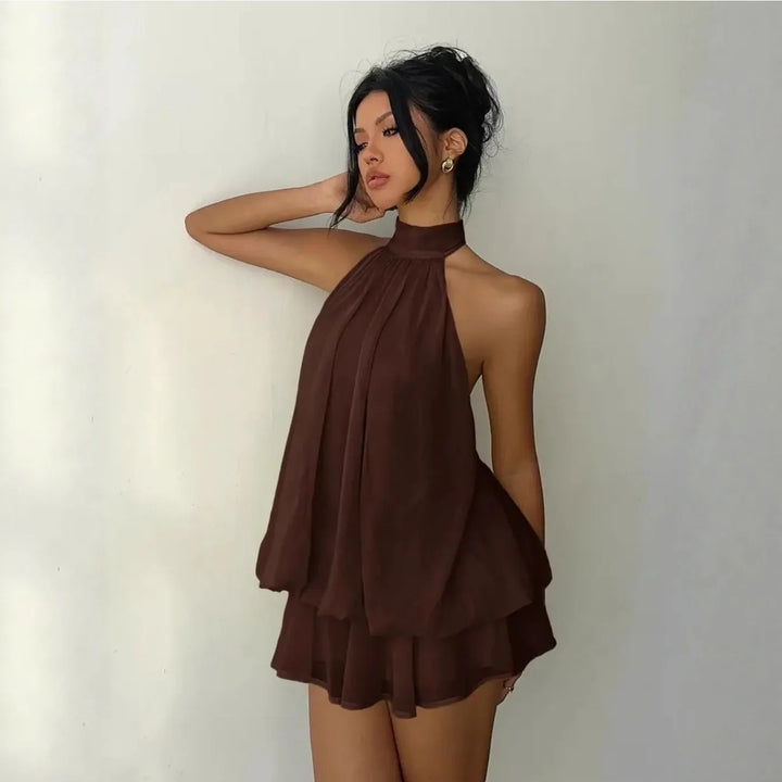 Rosie | Elegant Halter Neck Tiered Mini Dress