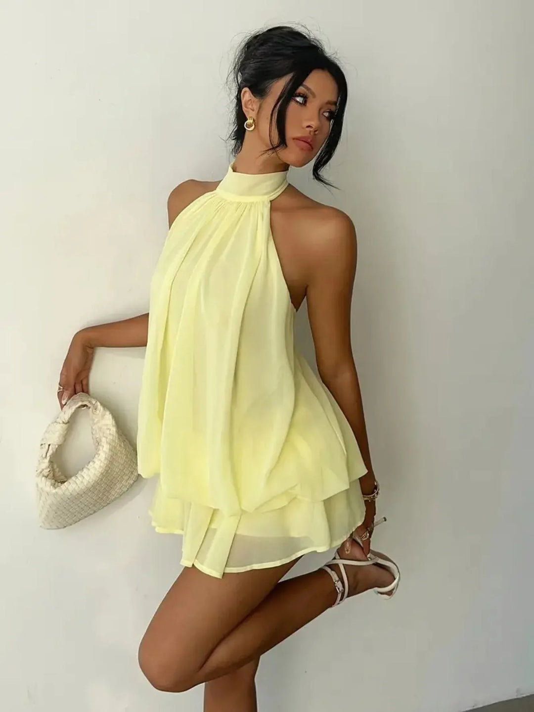 Rosie | Elegant Halter Neck Tiered Mini Dress