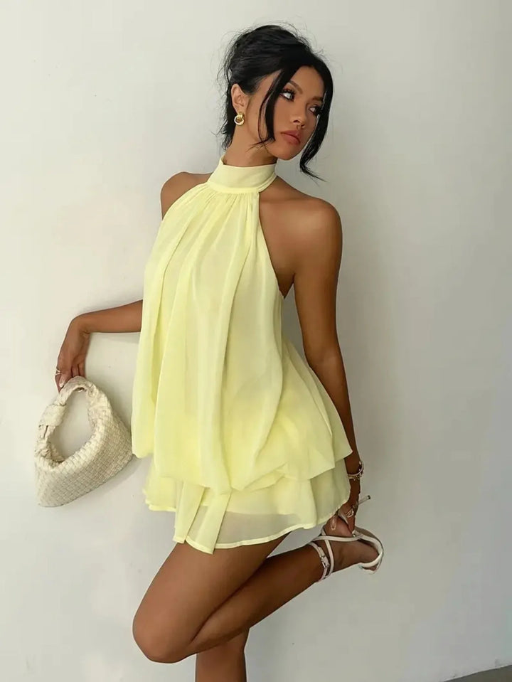 Rosie | Elegant Halter Neck Tiered Mini Dress