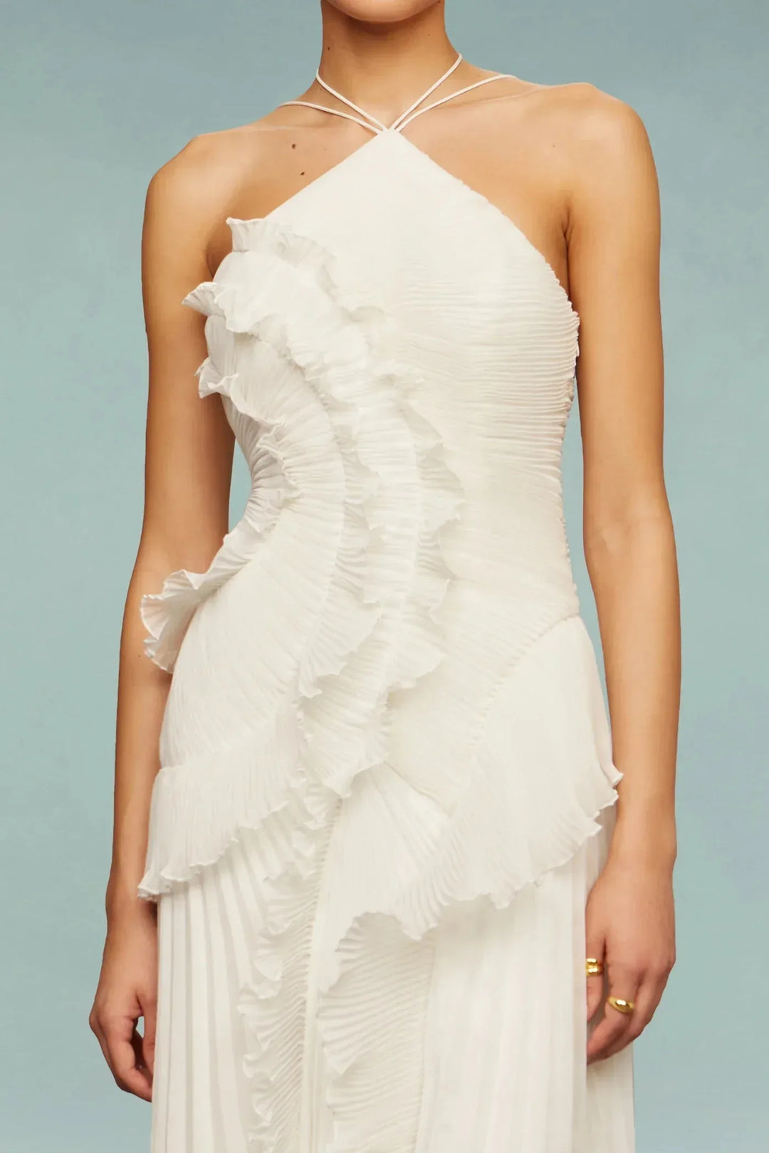 Clara | Halter Pleated Ruffle Maxi Dress